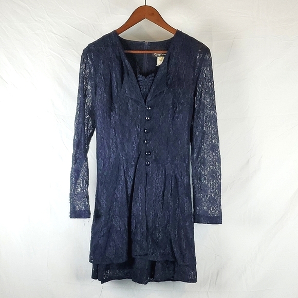 Vintage Dresses & Skirts - Vintage‎ 90s Corset Back Blue Lace Dress